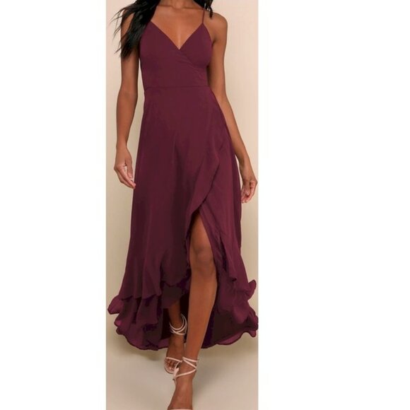 Lulus Dresses & Skirts - In Love Forever Plum Lace-Up High-Low Maxi Dress Size XS NWOT